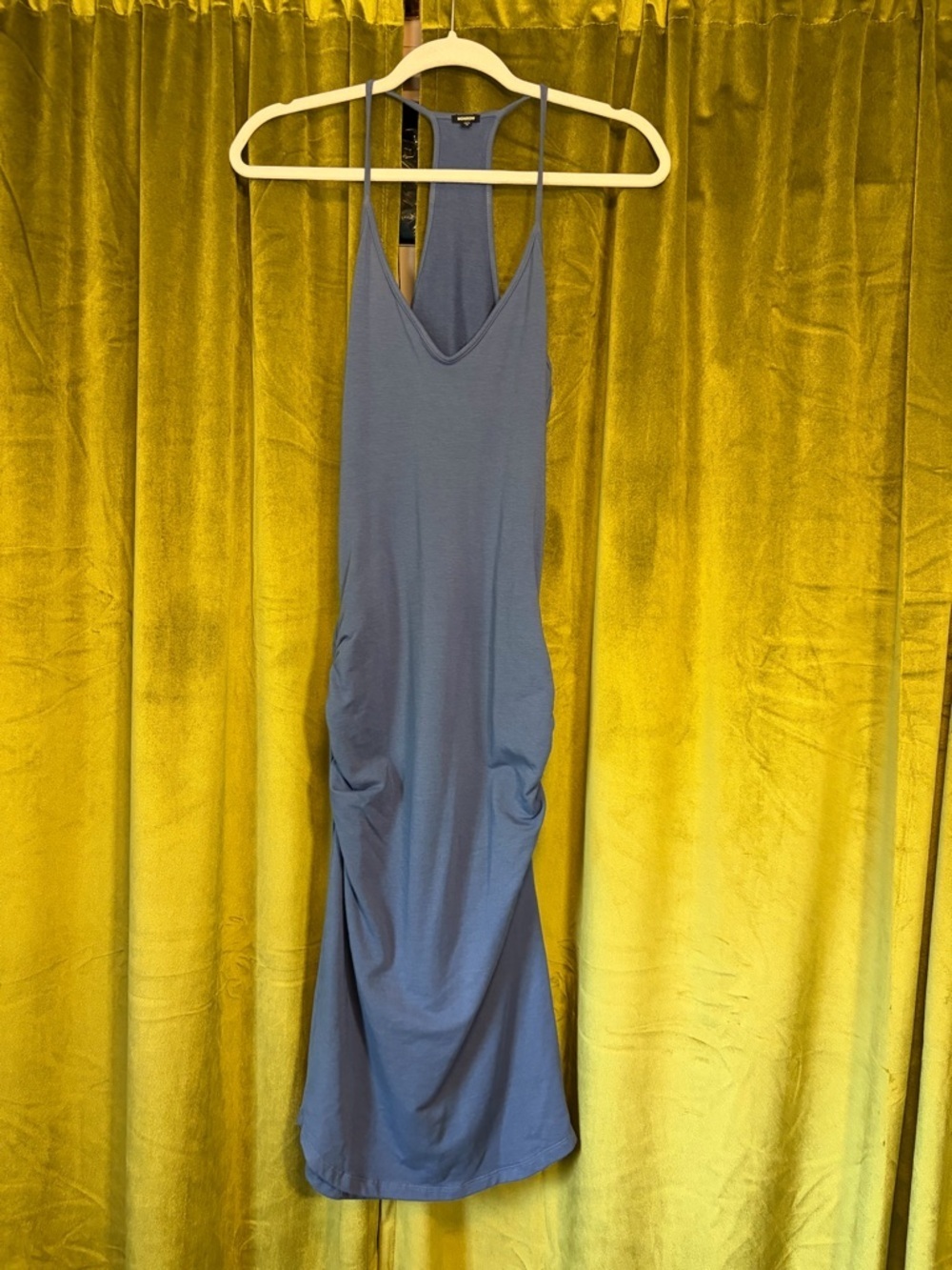 Monrow Light Navy Blue Racerback Cotton Bodycon Dress w/ Ruched hips. Size XS